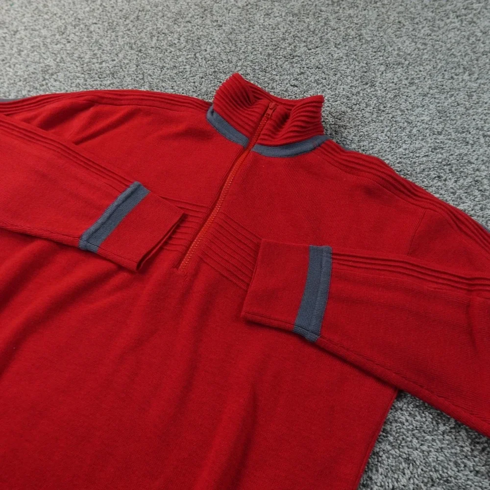 VTG Wool Blend Sweater Mens L Red 1/4 Zip Mock Neck Pullover Outdoor Hiking Warm